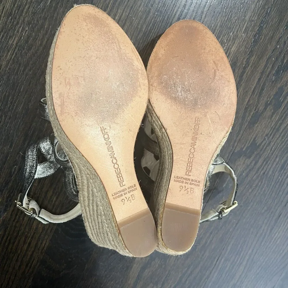 Rebecca Minkoff‎ Sandals Women's 9.5 B Gold Platform Espadrille Strappy Wedge